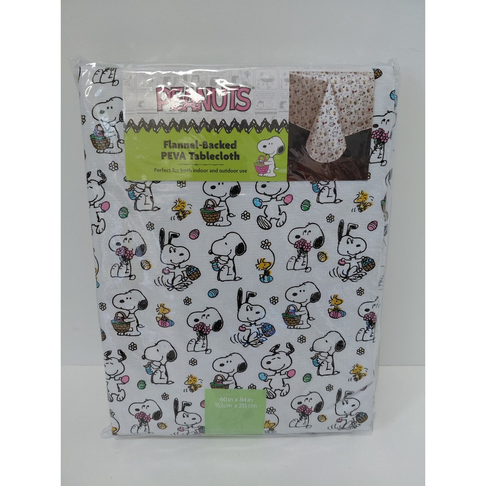 Peanuts Snoopy Woodstock Easter Tablecloth Flannel Backed PEVA 60x84 Rectangular